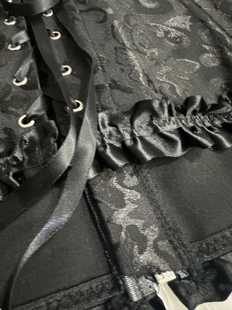 NWT Adore Me Corset Womens Size 4X Black Ruffled Lace-Up Jacquard Zipper - Picture 5 of 9